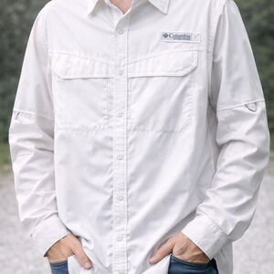 Columbia White Lightweight Long-Sleeve Shirt Jacket